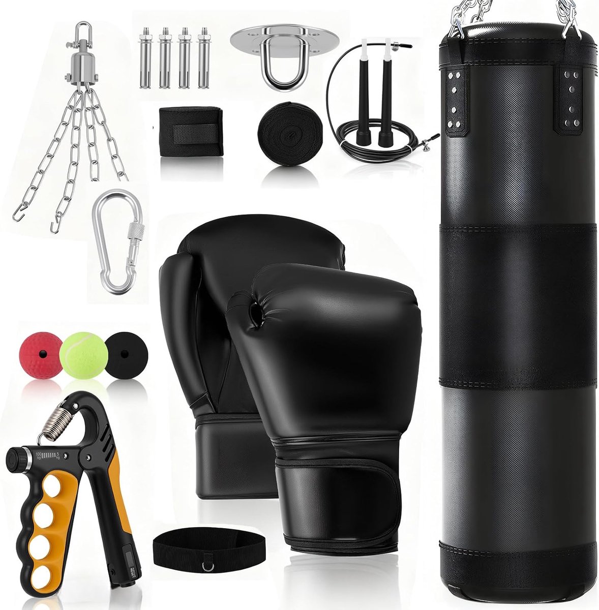 Bokszakset voor volwassenen, 120 cm, zware bokszak met bokshandschoenen en accessoires, complete trainingsuitrusting voor boksen, kickboksen, MMA, ideaal voor hometraining en fitness beginners