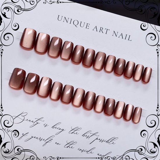 24 Stuks Press On Nagels Kort, Hoeksgewijs Kunstmatige Vingernagels om Op te Plakken, Acryl Press On Nails French, Volledige Dekking Kunstnagels voor Vrouwen en Meisjes (Maillard) — afbeelding 4
