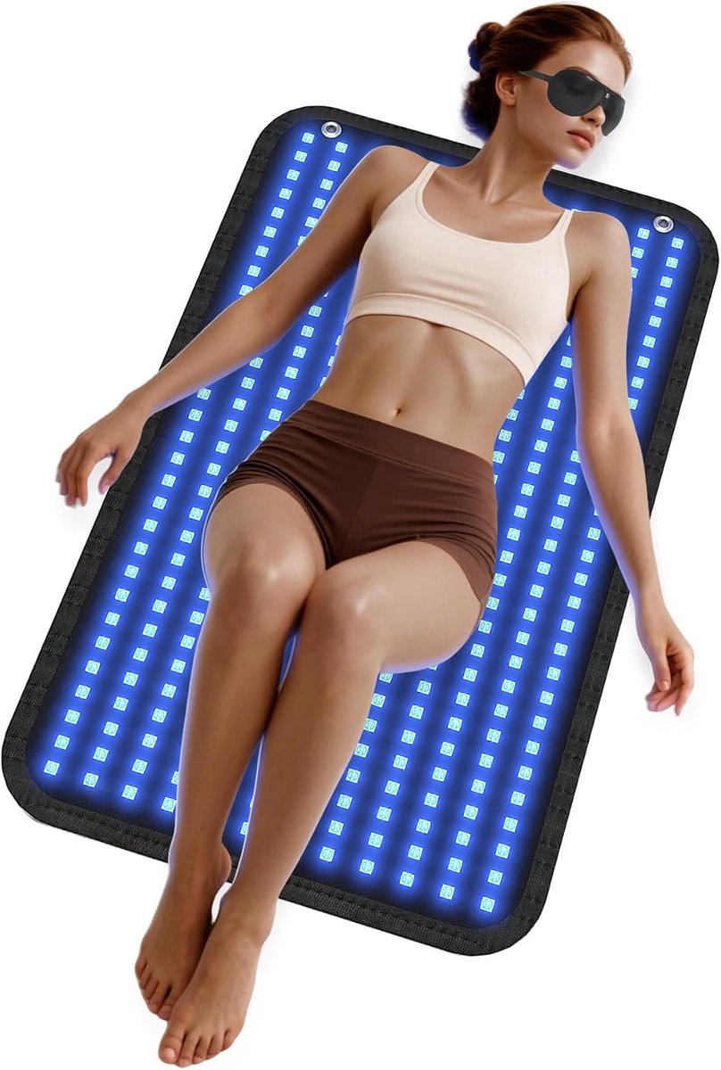 Bruiningslampen pad, 360 stuks 460 & 490 nm, 100 x 60 cm gezichtsbruiner solarium met 5 lichtsterktes, 3 modi constant / 10 Hz/40 Hz impuls, liggend / aan de muur hangend, cadeau zelfbruinende