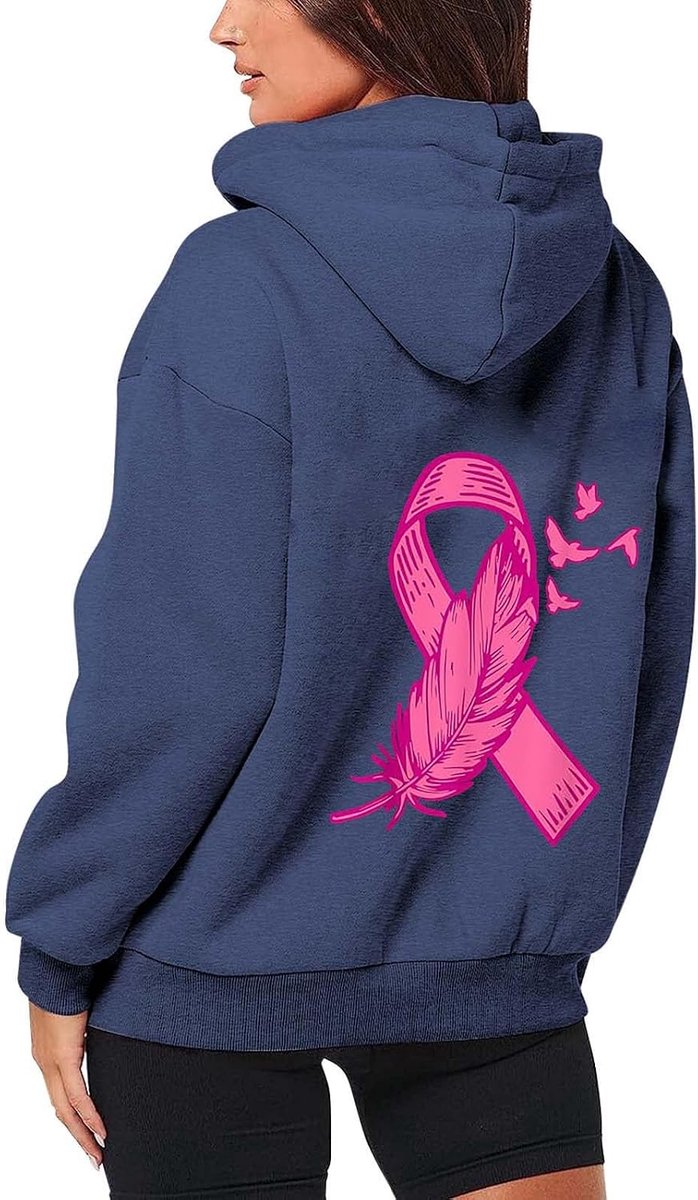 Casual sporthoodie van fleece met trekkoord en maandelijkse ritssluiting ter voorkoming van borstkanker voor vrouwen
