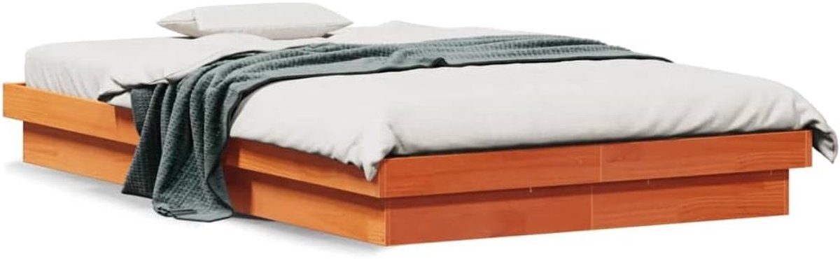 Houten Bedframe met Kleurrijke Ledverlichting - Rustiek Grenenhouten Slaapkamermeubilair |Bedframe Zonder Matras |USB-aansluiting (120x190 cm)