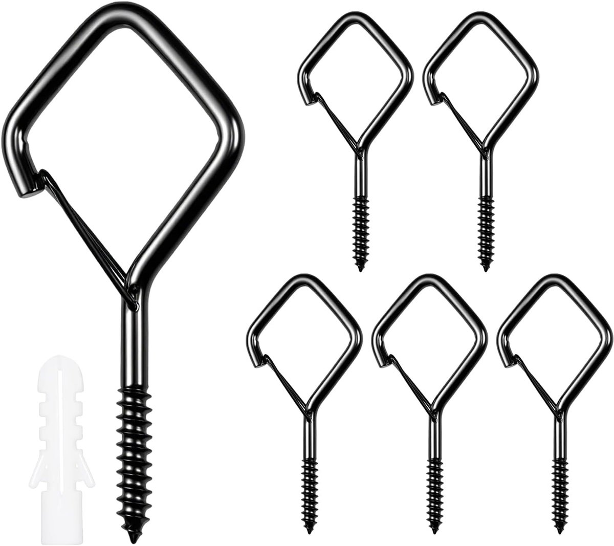 Haken 10 cm, metalen plafondhaak met veiligheidssleutel voor hangplanten, outdoor snaarlampen, windklokken, vogelvoeders en woondecoratie (zwart, 6 stuks)