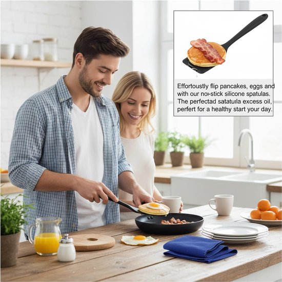 Spatels van siliconen en microvezeldoek, hittebestendig, smalle raclette- en koekjesschep, keukenspatel met gatdesign, zwart — afbeelding 3