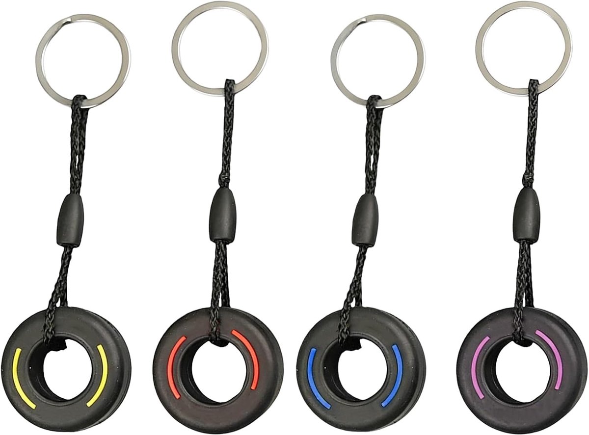 Sleutelhanger Mini set van 4 zachte pvc-wieltjes, decoratie voor auto, motorfiets, tas, rugzak, cadeau-idee voor motorliefhebbers, meerkleurig