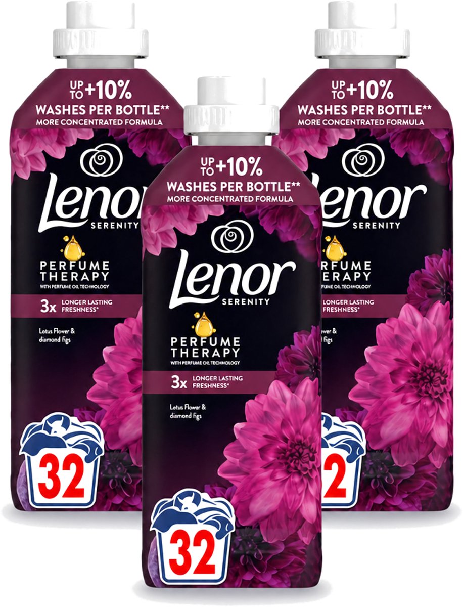 3 x Lenor – Wasverzachter – Lotus Flower & Diamond Figs – 32 Wasbeurten – 675 ml - Voordeelverpakking - 3 stuks