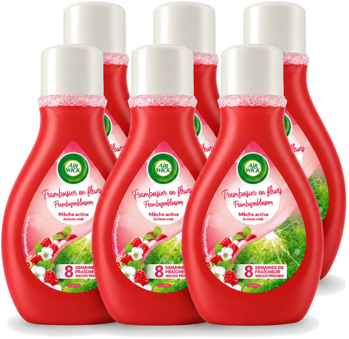 6 x Air Wick – Luchtverfrisser – Actieve Wiek Framboos & Bloesem – 375 ml - Voordeelverpakking - 6 stuks