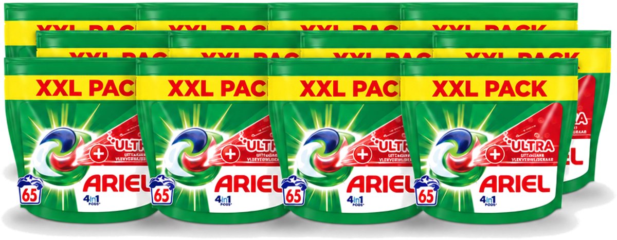 12 x Ariel – 4in1 Pods – Ultra Vlekverwijderaar – 65 wasbeurten - Voordeelverpakking - 12 stuks