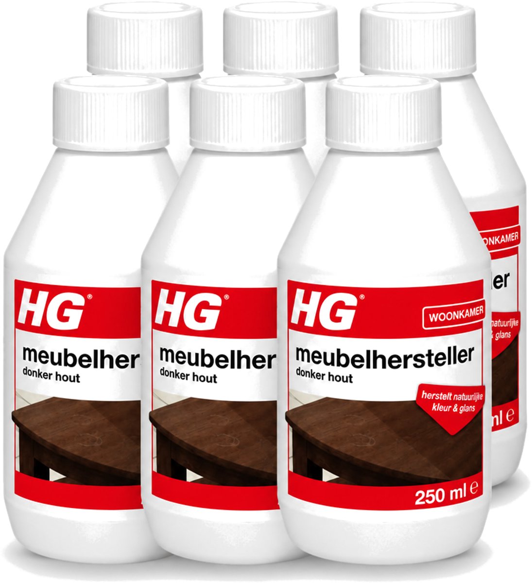 6 x HG - Meubelhersteller - Donker Hout - Herstelt Natuurlijke Kleur & Glans - 250 ml - Voordeelverpakking - 6 stuks