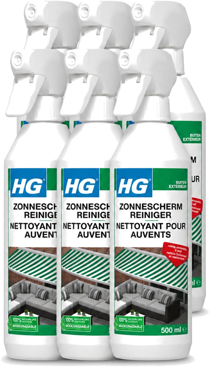 6 x HG - Buiten - Zonneschermreiniger - Reinigt Eenvoudig & Snel - 500 ml - Voordeelverpakking - 6 stuks