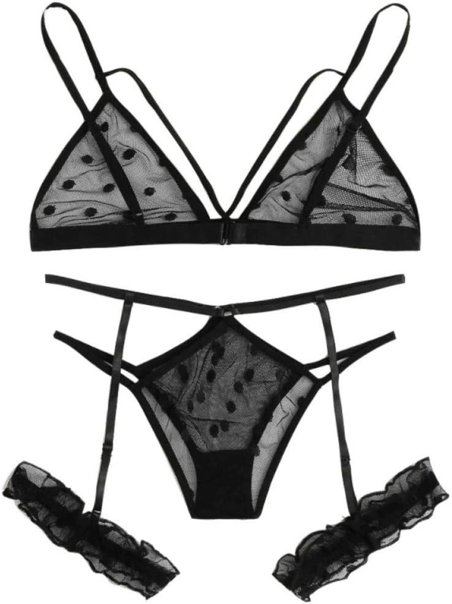 Dameskleding Dames Lingerie Porno Plus Size Kanten Beha + String Ondergoed Verleiding Kousenband Nachtkleding Sexy Dames Ondergoed Set-Black_XL