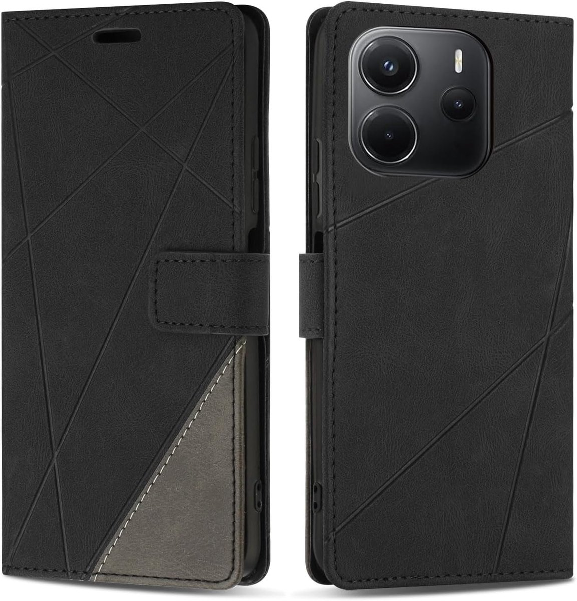 Hoesje voor Redmi Note 14 5G / Xiaomi Poco M7 Pro 5G, Premium Lederen Portemonnee Beschermhoes Telefoonhoesjes met Kaartenvakken Beschermhoesje voor Redmi Note 14 5G, Zwart