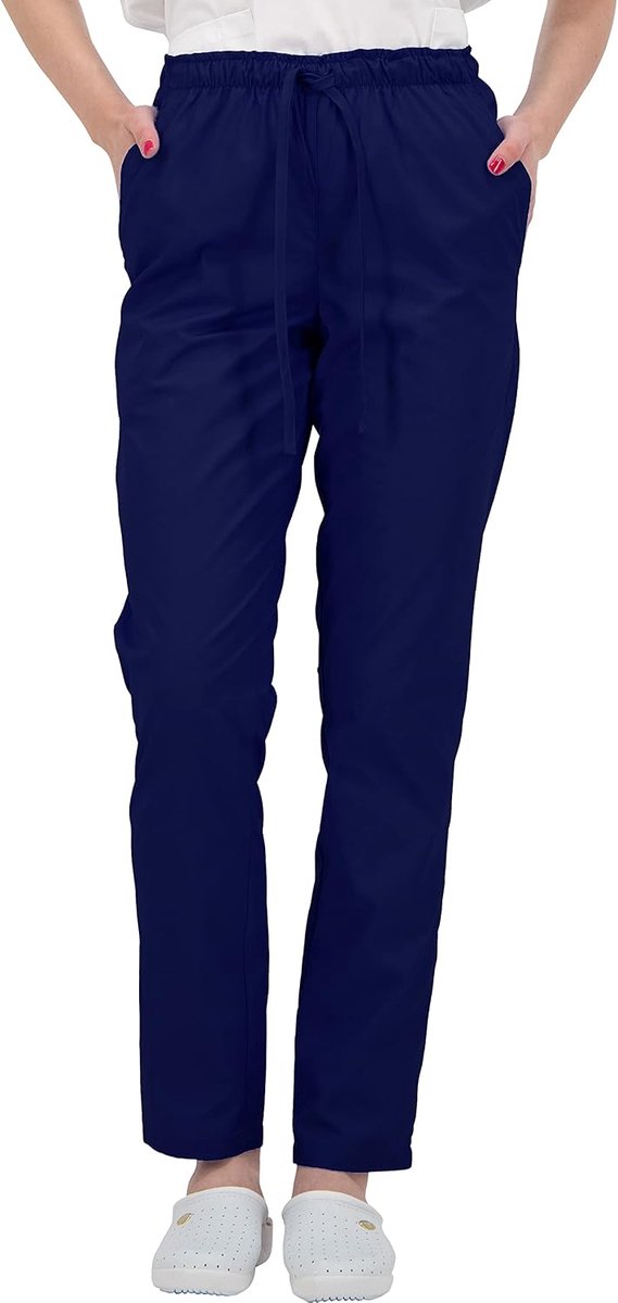 Medische slipbroek, werkbroek, meerdere zakken, uniseks, met elastische tailleband en achterzakken, ziekenhuis, uniformbroek met gemiddelde taille en elastische tailleband