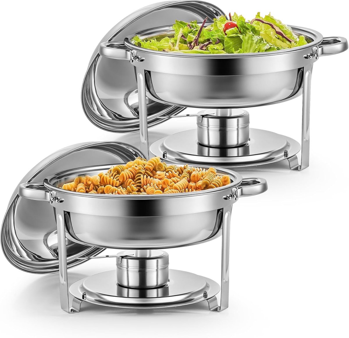 Chafing dish rond 5 liter, Buffet set van 2, RVS voedselwarmer kit, Bain Marie Ø 34 cm met brandpasta houders, voor restaurant catering partijen bruiloften picknicks feest