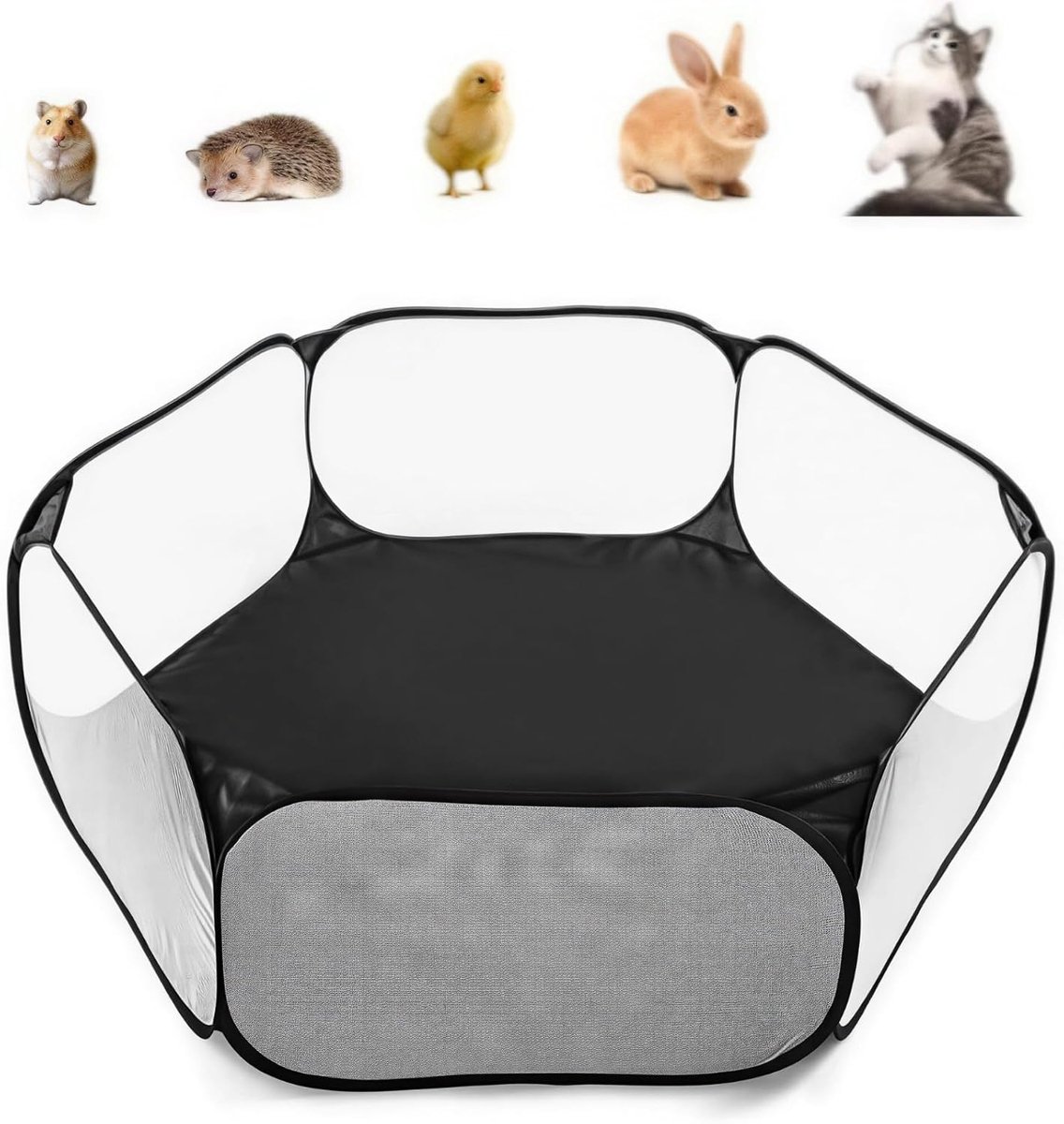 Loopstal voor kleine dieren, opvouwbare kooi, tent ademend en transparant, oefenhek voor cavia's, guinea pig, hamsters, chinchilla's, konijnen, puppy's (zwart)