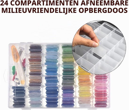 100 stuks plastic floss klossen en borduurgaren organisator opbergdoos met 98 stuks floss nummer stickers voor borduurwerk, naaien, knutselen, DIY — afbeelding 3