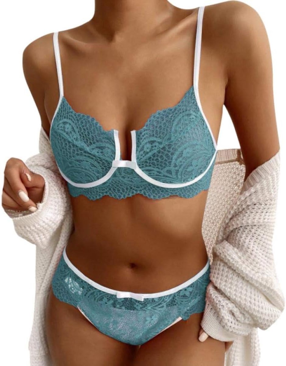 Lingeriesets dames Vrouwen Kostuums Plus Size Sexy Lingerie Kanten Beha Slips Halter Ondergoed Hol Porno Erotische Set