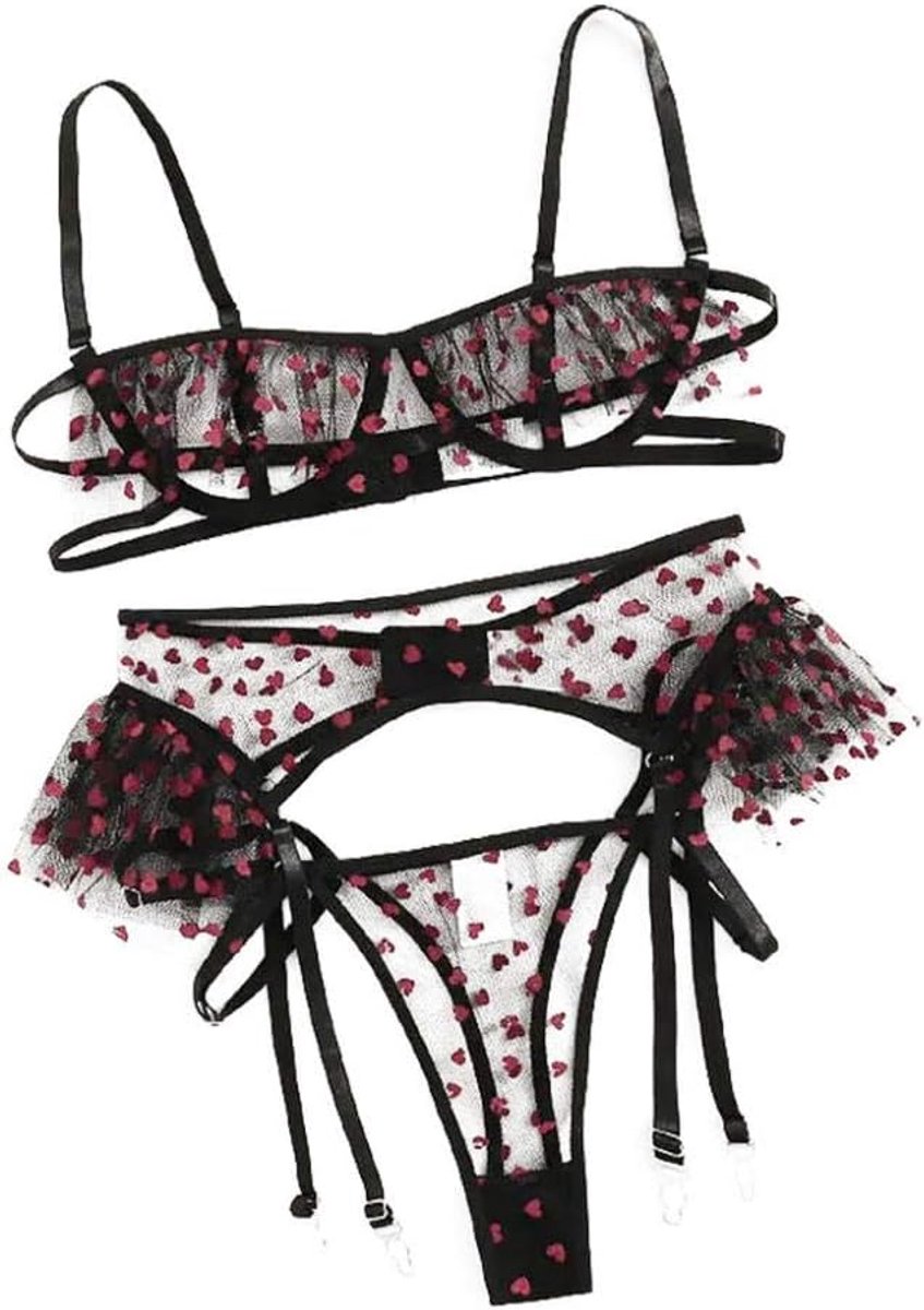 Lingerie & ondergoed Vrouwen Beha G-String Kousenband Lingerie Sexy Transparant Kant Hollow Ondergoed Set