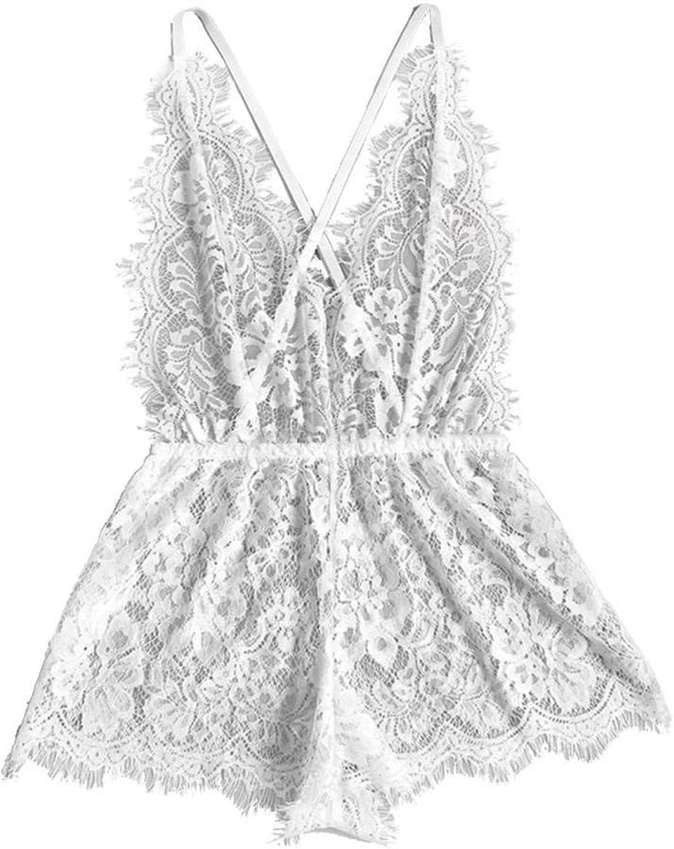 Babydolls, nachtjaponnen & negligés Sexy Lingerie Dames Bodysuit V-hals Pure Backless Jumpsuit Pyjama Apparel-D_XXL