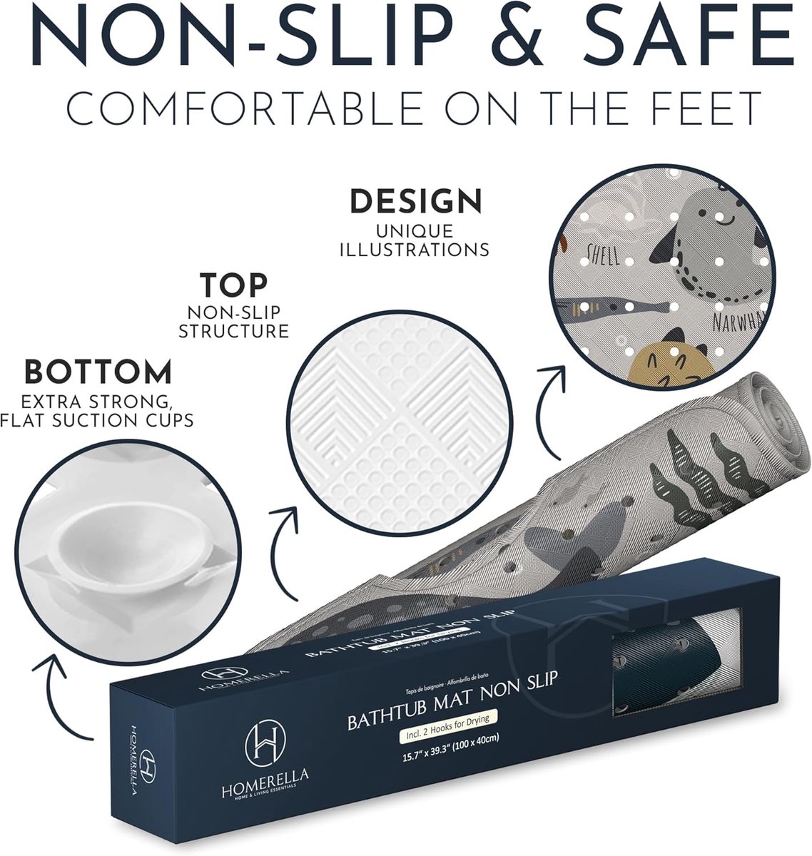 SnelShoppen - Non-Slip Badmat Kinderen 100x40cm - Antislip Badmat voor Bad en Douche - Veiligheid met 200 Zuignappen - Geurloos en Makkelijk te Reinig
