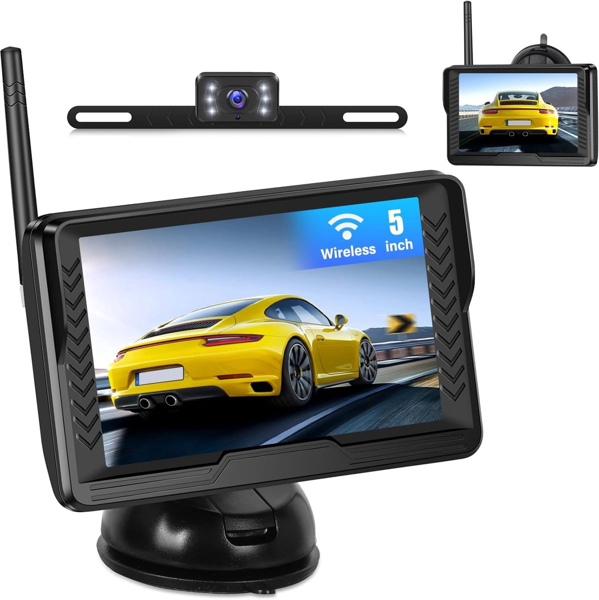SnelShoppen - Draadloze Achteruitrijcamera met 5 Inch Monitor - IP69 Waterproof Nachtcamera voor Auto, Mini Bus, SUV - DIY Park Assist en Beeld Spiege