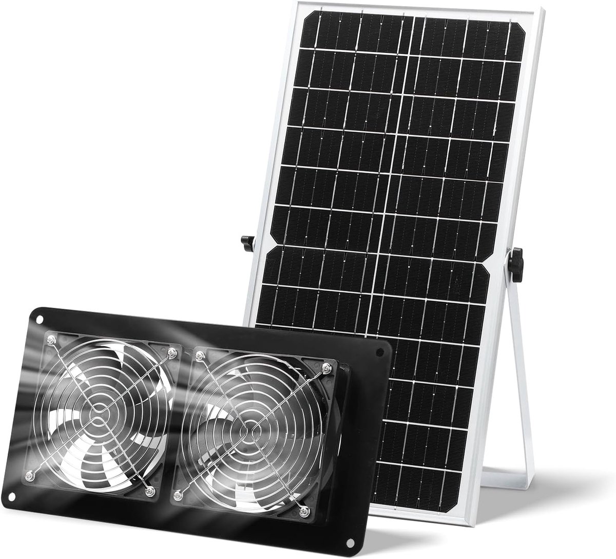 SnelShoppen - 15W Dubbele Zonneventilator 3m Waterproof voor Kleine Kippenhokken, Schuren, Huisdierenhuizen, Kassen, Buitenshuis Luchtcirculatie