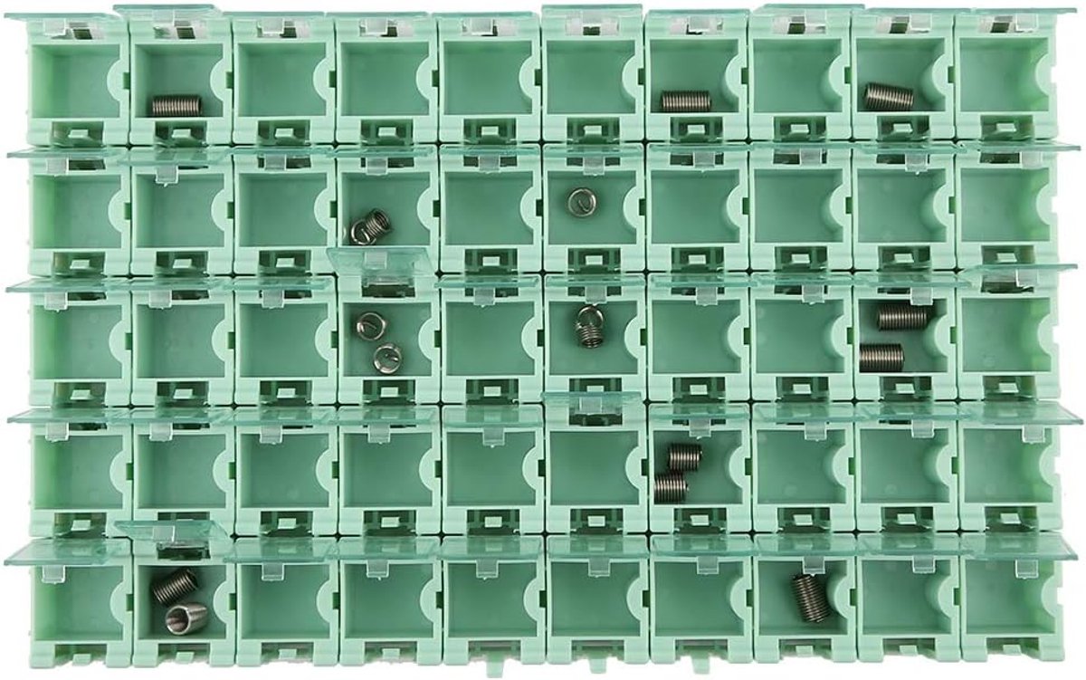 SnelShoppen - SMT SMD Container Box 50 Stuks - Plastic Mini Opslagdozen voor Elektronische Componenten - Groene Opbergdozen met Deksel - Perfect voor