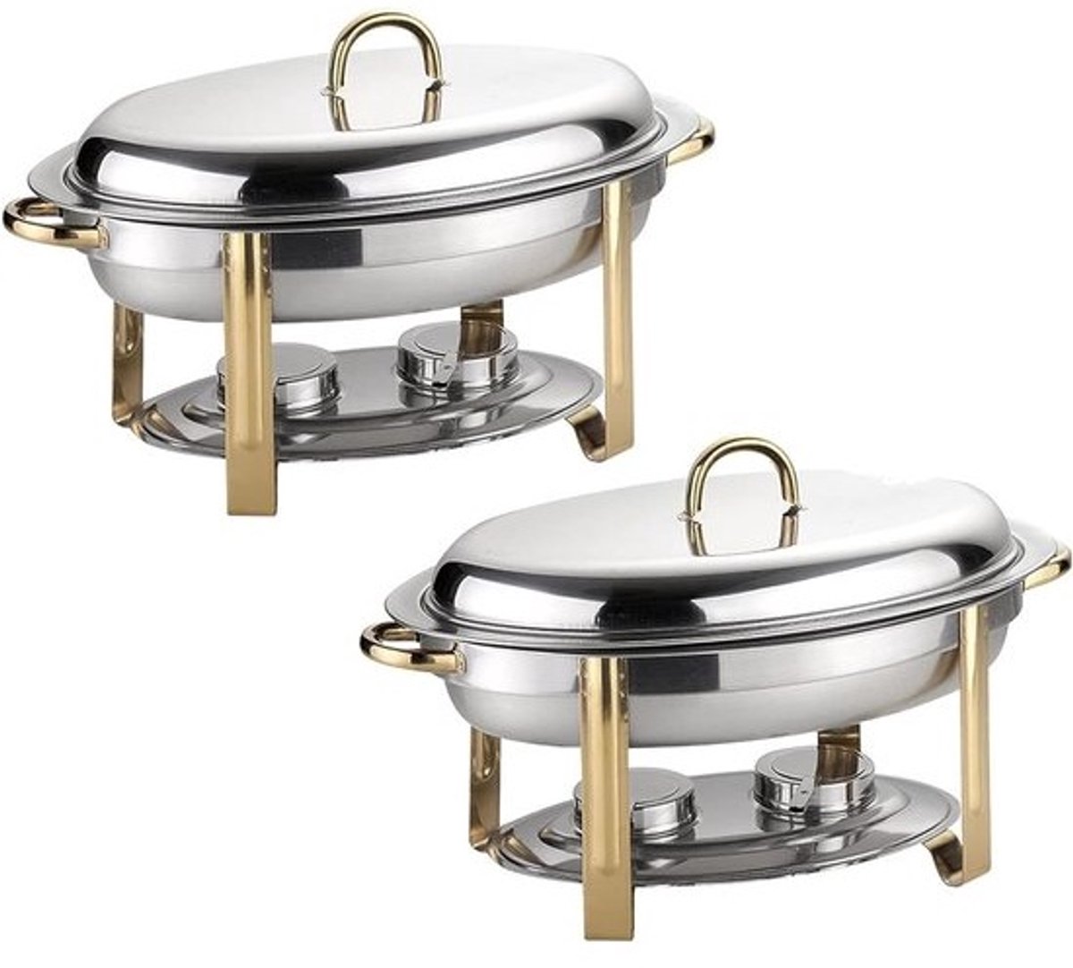 Ovale stoofschotelset - Voedselpan voor buffetwarmer - Feestelijk serveren - Inhoud van zes liter - 58x34x33 cm - Goud