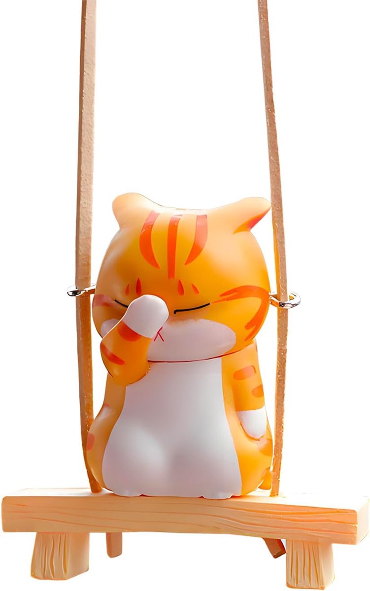 SnelShoppen - Schattige Gele Kat Auto Hang Ornament - Swingende Kat Achteruitkijkspiegel Pendant - Auto Interieur Accessoire - Origineel Cadeau voor V