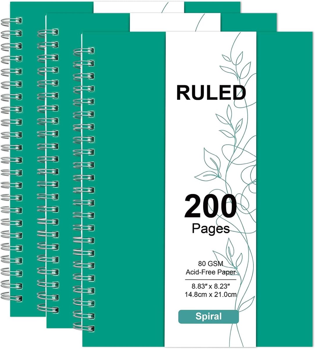 SnelShoppen - Notitieboek A5 Gelinieerd Spiraalnotitieblok 80 g/m² Groen - 3 Stuks, 100 Vellen, 200 Pagina's, Hardcover, Afscheurbaar, Perfect voor Sc