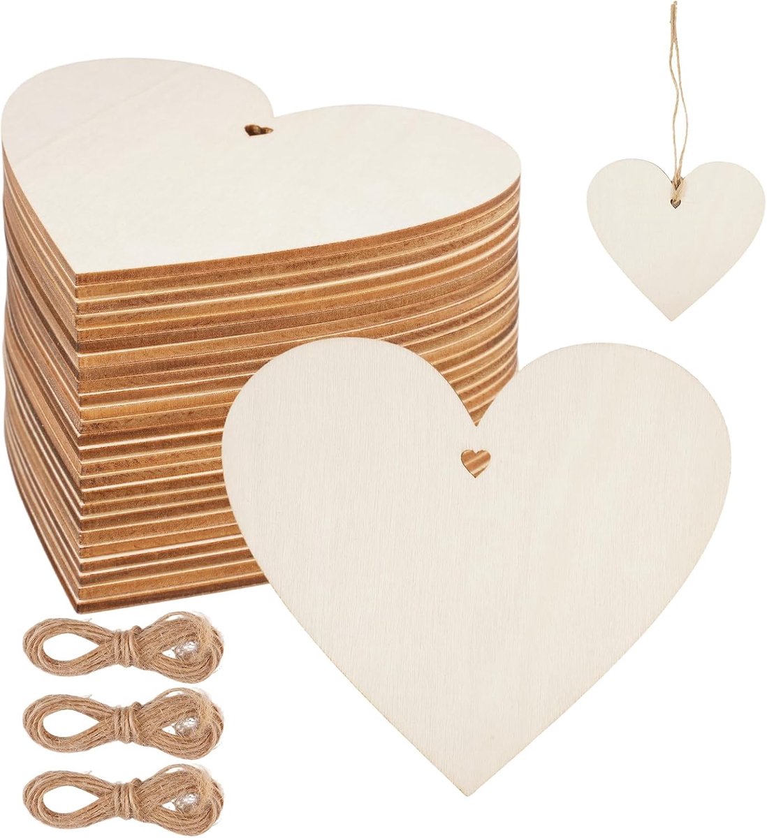 30 Stuks Houten Harten met Jute Koord,10 cm Houten Harten Om Te Beschrijven