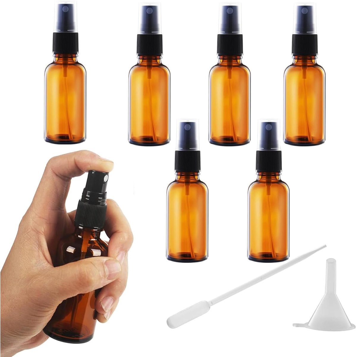 50 ml bruine glazen spuitfles voor etherische oliën, kleine navulbare reizen, fijne nevel, spuitfles, zakverstuiver, zelfgemaakte reinigingsmiddelen en vingerverstuiver, parfumverstuiver