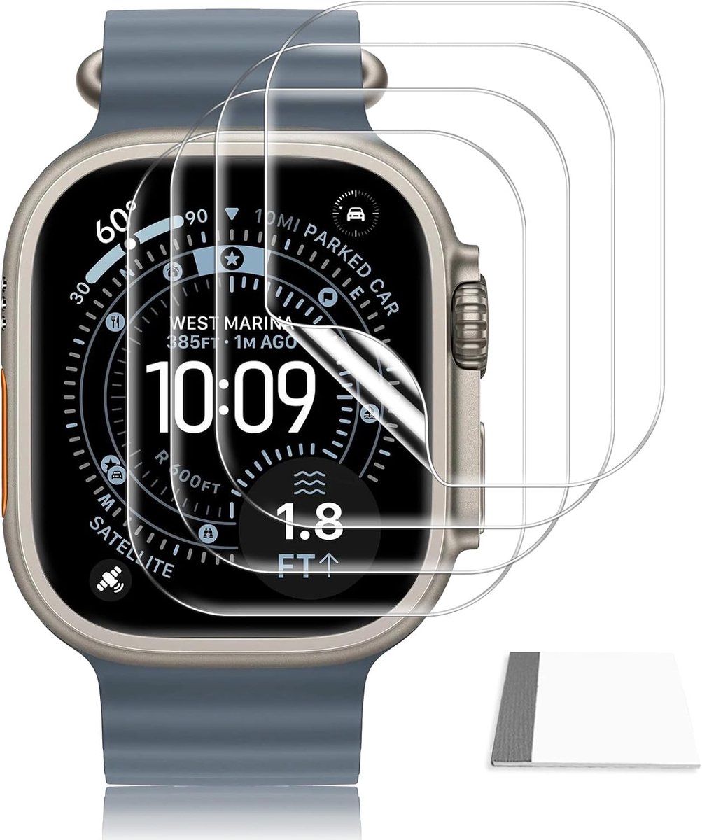 4 stuks beschermfolie voor Apple Watch Ultra 3/2/1 49 mm, HD helder 3D flexibel TPU, krasbestendig, zonder luchtbellen, zelfherstellende volledige afdekking voor displaybeschermfolie iWatch 46