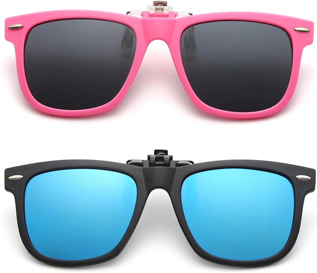 2 paar zonnebrilclips, praktische zonnebrilclips, gepolariseerde clips, omkeerbare zonnebrilclips, zonnebrilclips zonder demontage, kinderbrilclips, blauw, Eén Maat