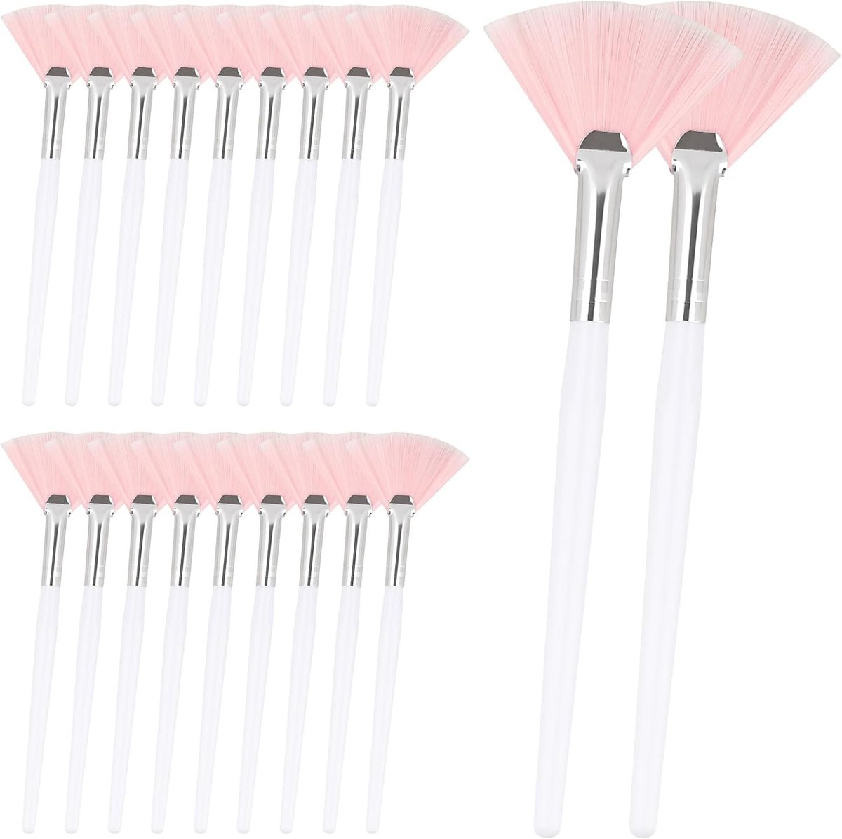 20 stuks gezichtsventilatorborstels, ultradunne, zachte gezichtsventilator, applicatorborstels, professionele blending make-upborstel met comfortabel houten handvat voor masker, moddercrème, make-up