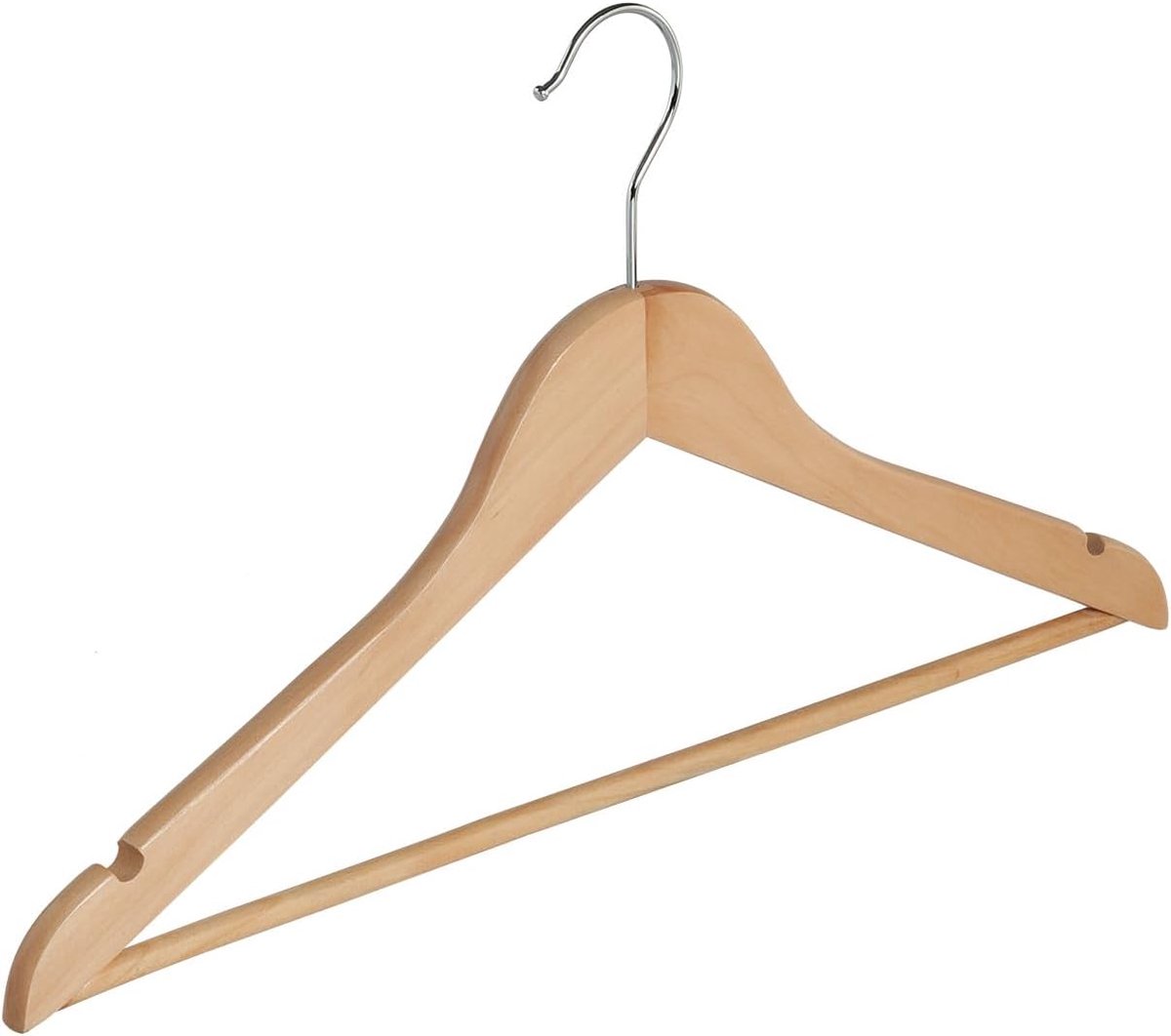 Kleerhanger, Blousehanger, set van 20 Stuks, Lotushout, Naturel, Gelakt, Rokinkepingen, Broeklat, Blouse, Shirt, Overhemd, Jas, 360° Draaibare Haak, 44 cm (7116BA/20)