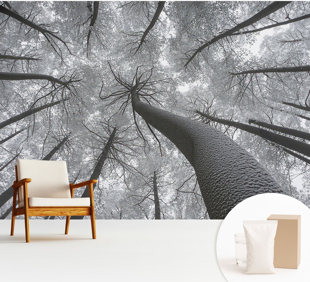 Wallfluent Fotobehang - Zwart-Wit Vliesbehang - 312x219 cm - Winterlandschap Muurschildering - Gang behang Landschappen - Fotobehang Vlies - Gang behang