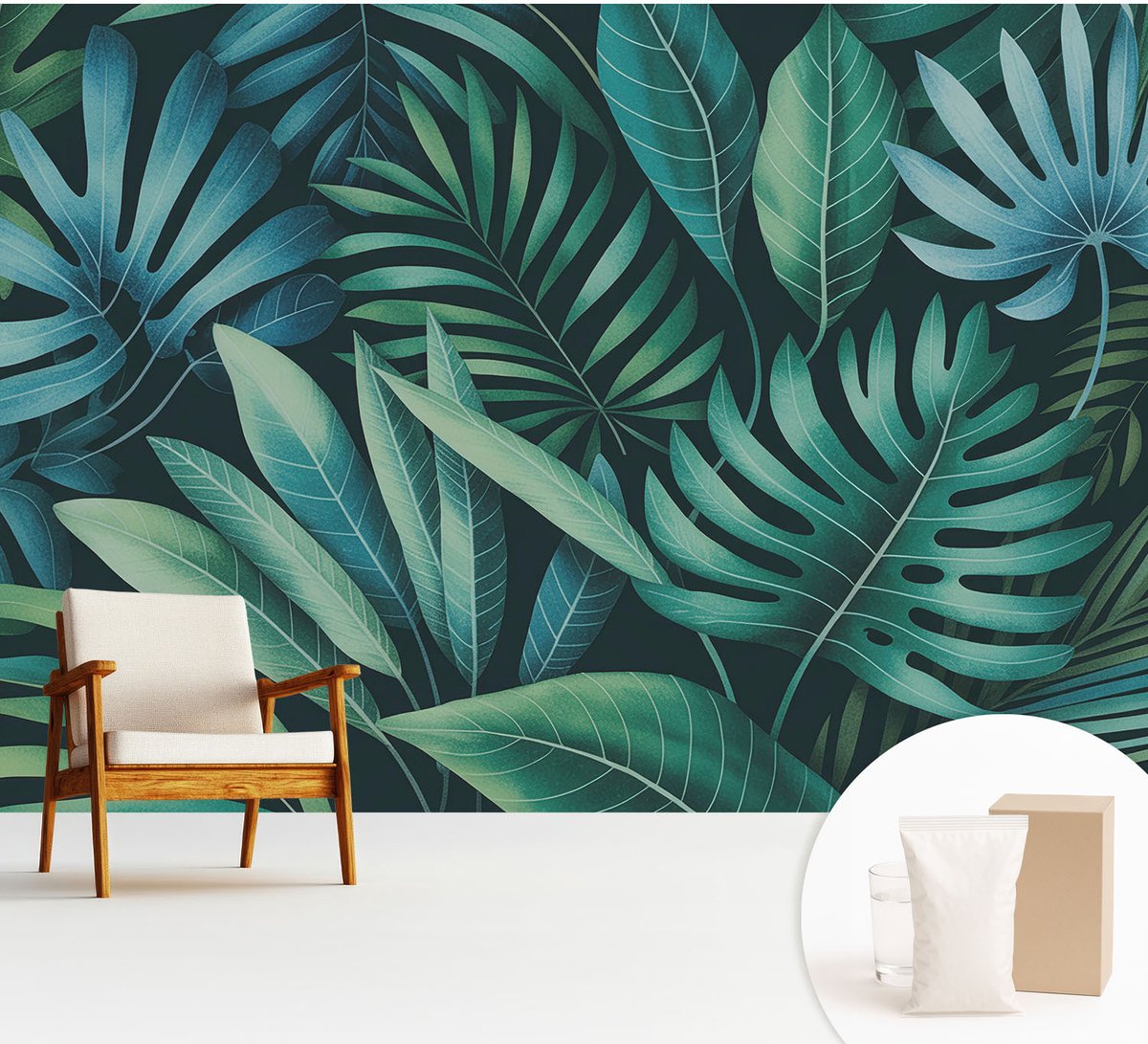 Wallfluent Fotobehang - Groente Vliesbehang - 312x219 cm - Tropische Bladeren Fotobehang Vlies - Hal behang Bloemen En Planten - Muurschildering - Woonkamer behang