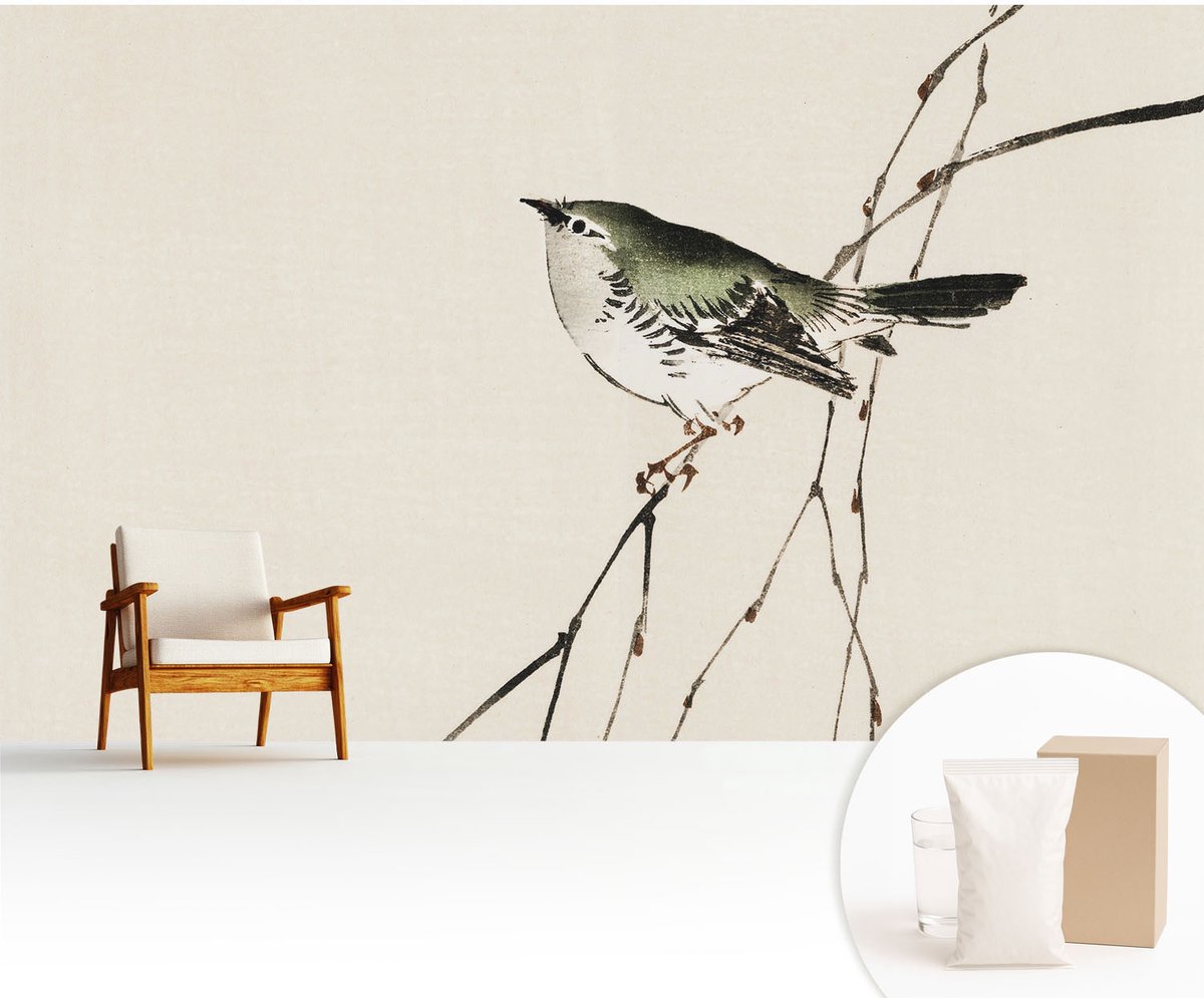 Wallfluent Fotobehang - Wit Vliesbehang - 416x254 cm - Harmonieuze Vogel Fotobehang Vlies - Woonkamer behang Dieren - Muurschildering - Hal behang