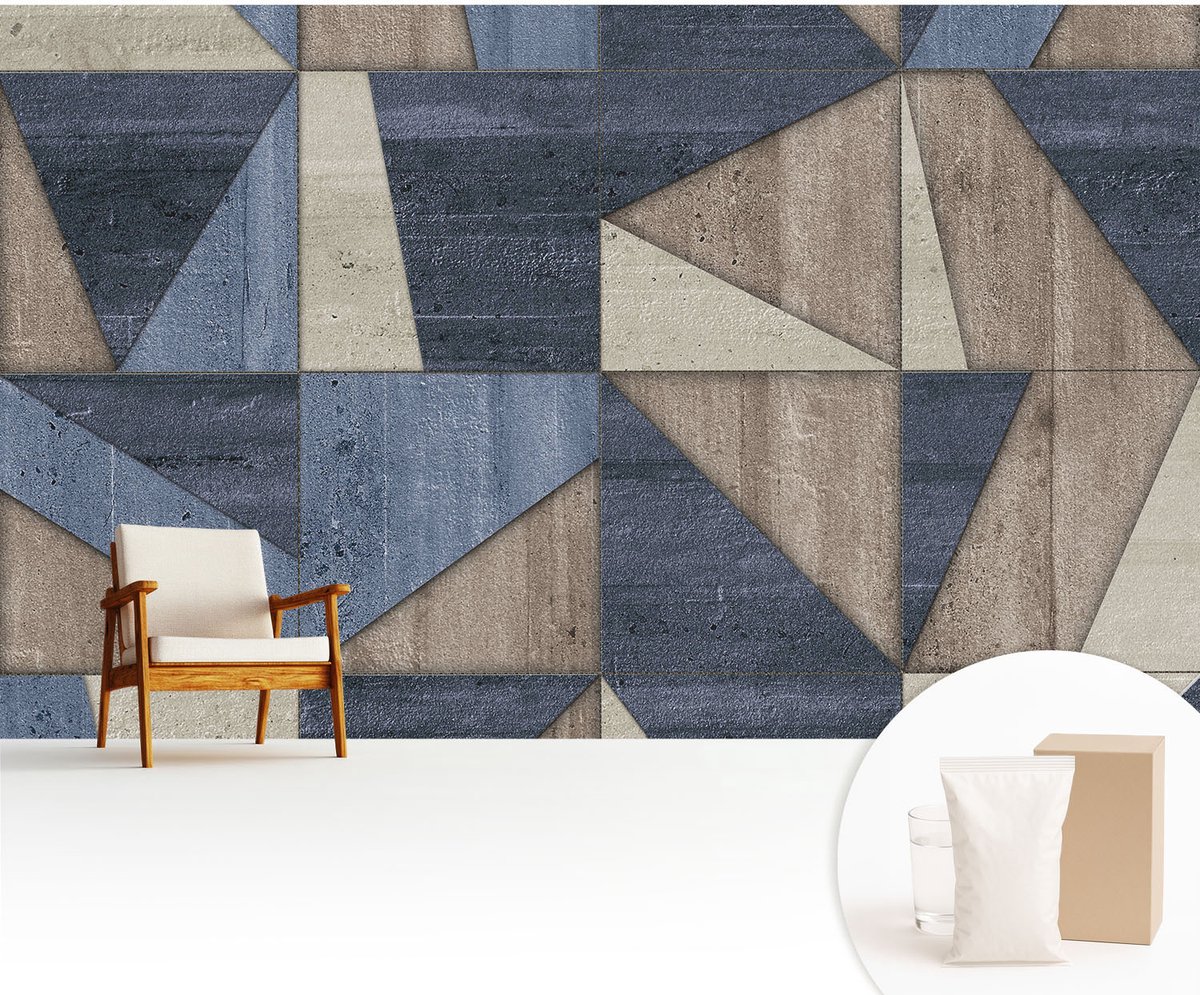 Wallfluent Fotobehang - Blauw Vliesbehang - 416x254 cm - Geometrische Patronen Muurschildering - Gang behang Geometrie - Fotobehang Vlies - Gang behang