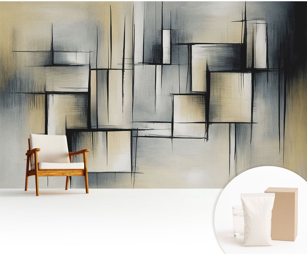 Wallfluent Fotobehang - Grijs Vliesbehang - 416x254 cm - Abstracte Geometrie Fotobehang Vlies - Hal behang Abstractie - Muurschildering - Woonkamer behang