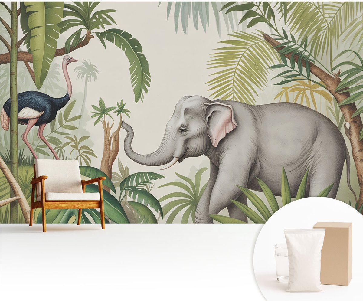 Wallfluent Fotobehang - Groente Vliesbehang - 416x254 cm - Exotische Scène Muurschildering - Gang behang Dieren - Fotobehang Vlies - Slaapkamer behang
