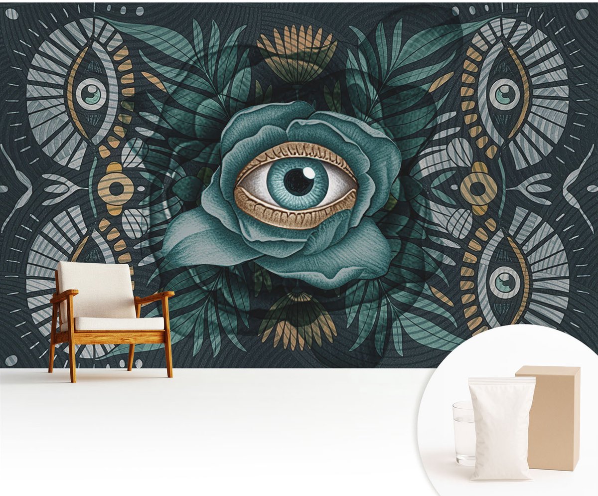 Wallfluent Fotobehang - Marine Vliesbehang - 416x254 cm - Bloem Oog Muurschildering - Gang behang Abstractie - Fotobehang Vlies - Gang behang