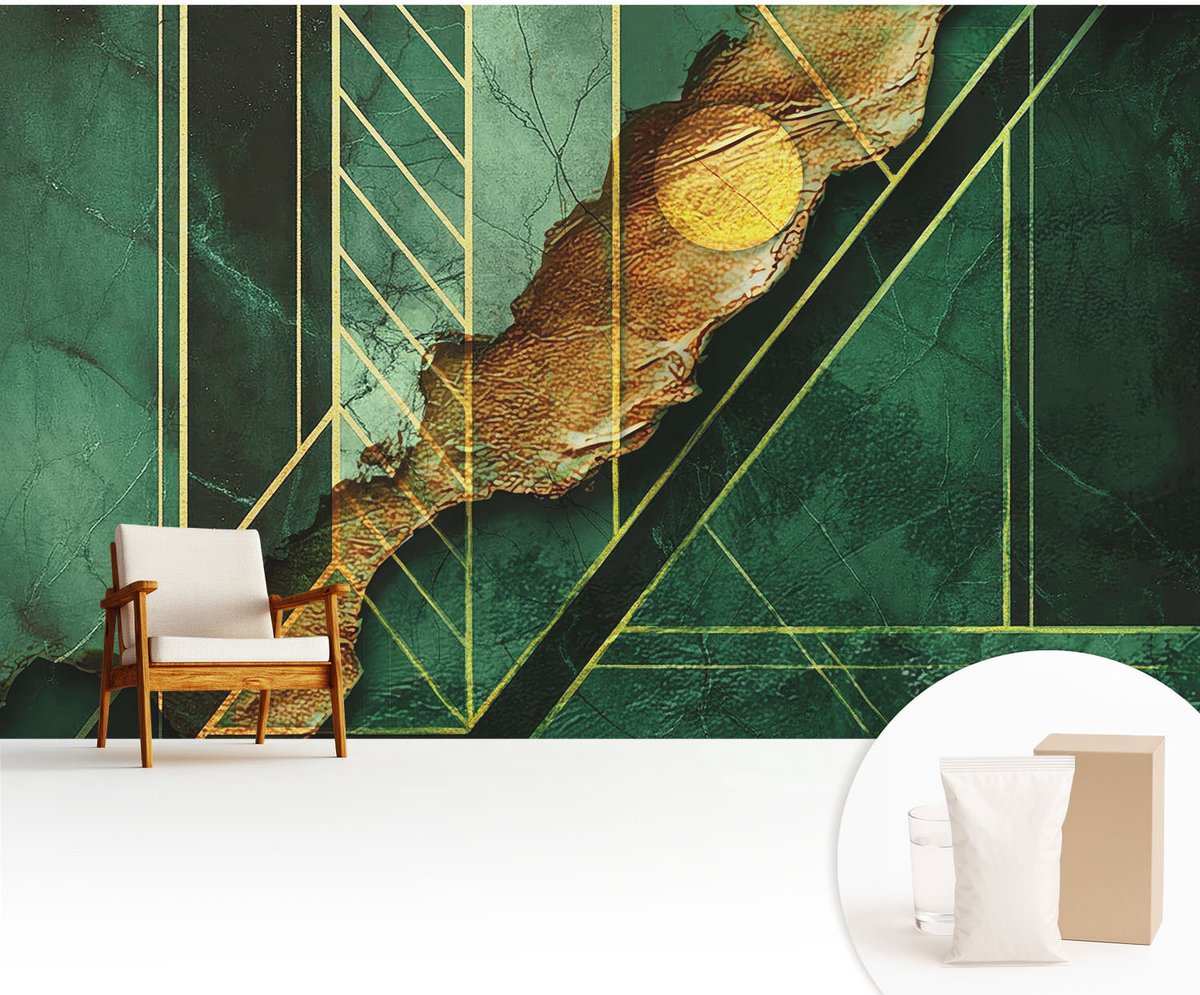 Wallfluent Fotobehang - Groente Vliesbehang - 416x254 cm - Geometrische Spanning Fotobehang Vlies - Hal behang Abstractie - Muurschildering - Hal behang