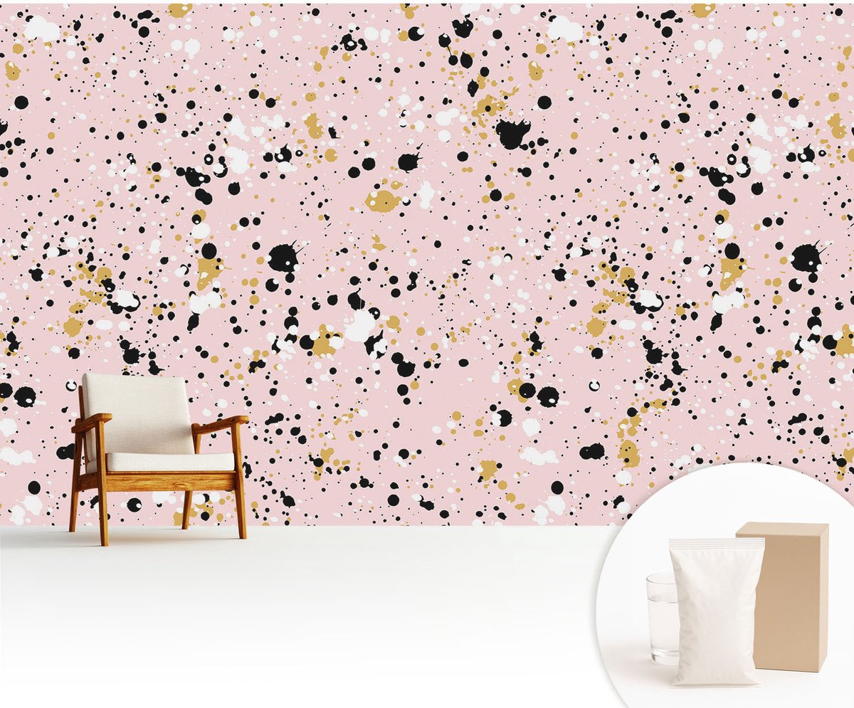 Wallfluent Fotobehang - Roze Vliesbehang - 416x254 cm - Artistieke Plekken Fotobehang Vlies - Hal behang Abstractie - Muurschildering - Hal behang
