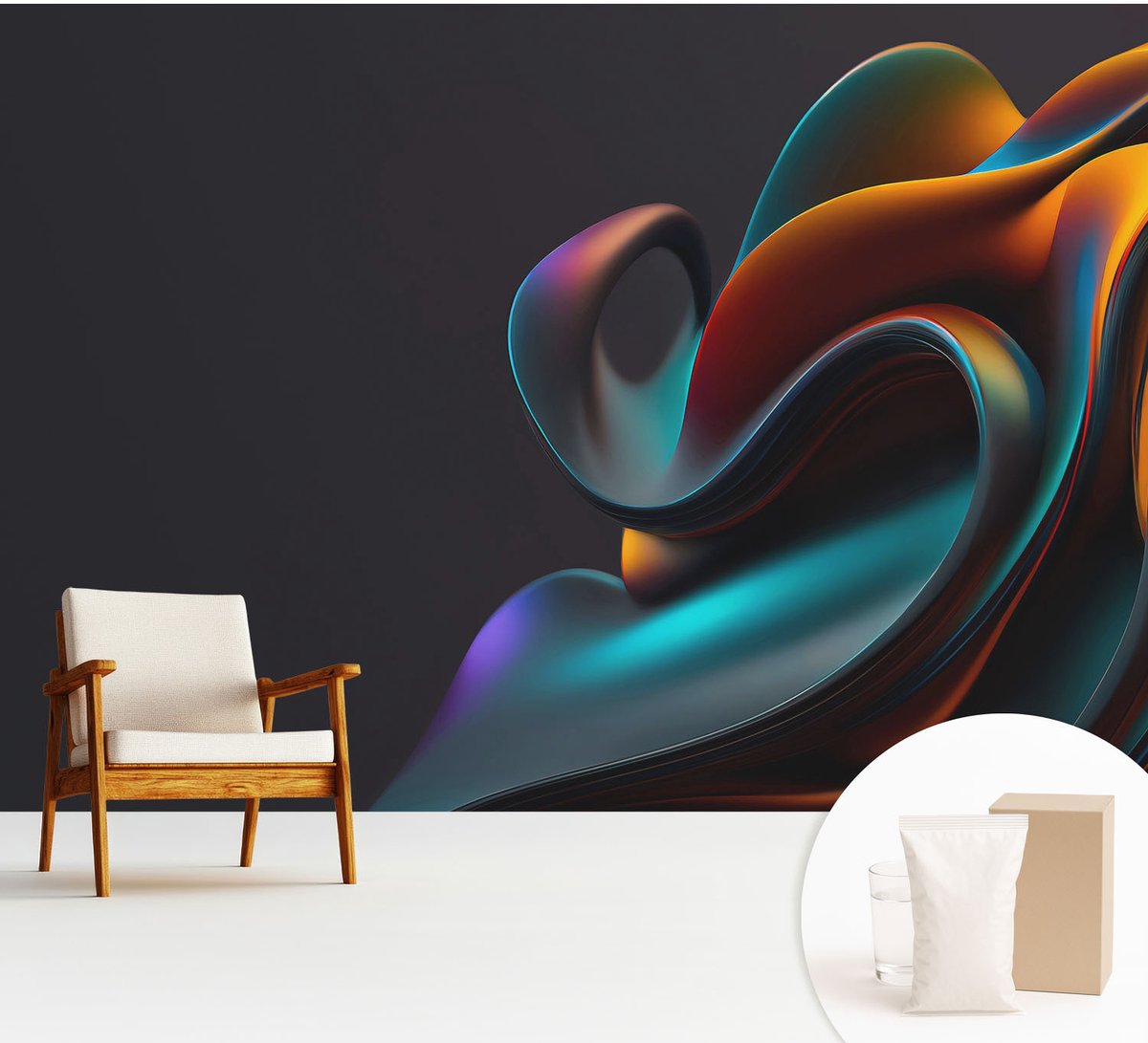 Wallfluent Fotobehang - Oranje Vliesbehang - 312x219 cm - Kleurrijke Werveling Fotobehang Vlies - Woonkamer behang Abstractie - Muurschildering - Hal behang