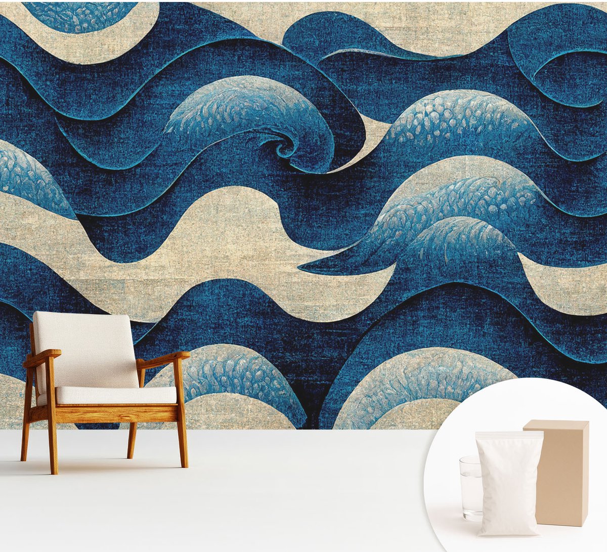 Wallfluent Fotobehang - Marine Vliesbehang - 312x219 cm - Blauwe Golven Muurschildering - Gang behang Abstractie - Fotobehang Vlies - Gang behang