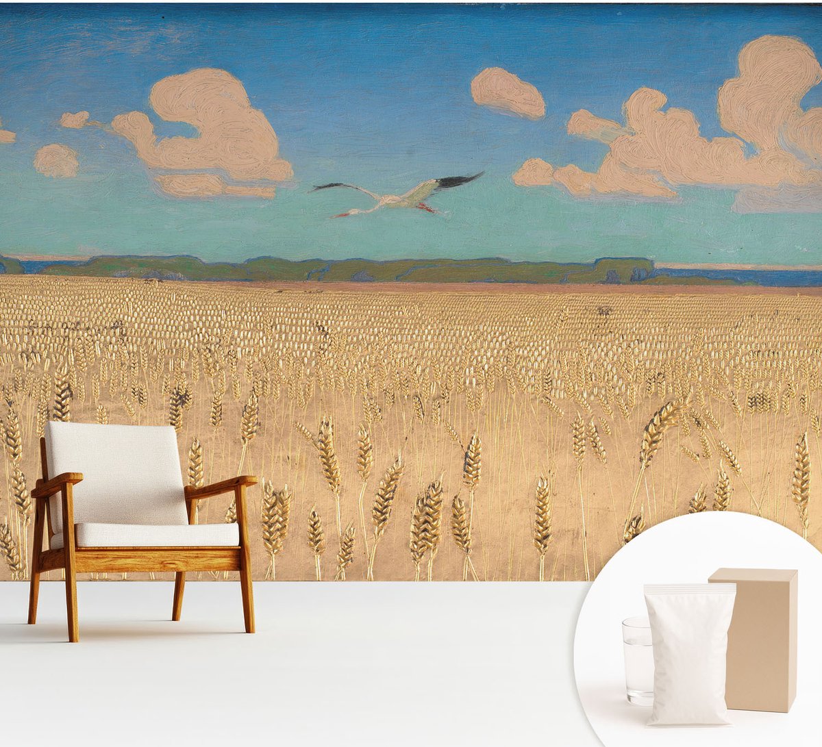 Wallfluent Fotobehang - Wit Vliesbehang - 312x219 cm - Tarweveld Fotobehang Vlies - Hal behang Landschappen - Muurschildering - Woonkamer behang