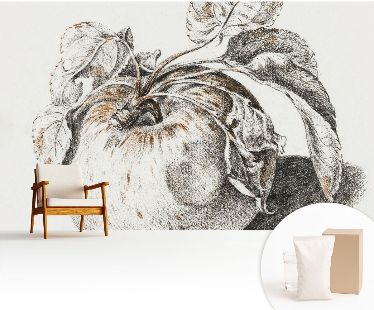 Wallfluent Fotobehang - Grijs Vliesbehang - 416x254 cm - Appelbladeren Muurschildering - Gang behang Deel - Fotobehang Vlies - Gang behang