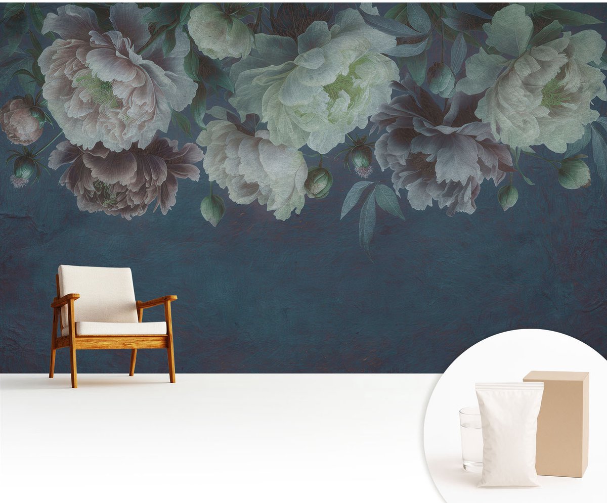 Wallfluent Fotobehang - Marine Vliesbehang - 416x254 cm - Bloemige Elegantie Fotobehang Vlies - Woonkamer behang Bloemen En Planten - Muurschildering - Hal behang