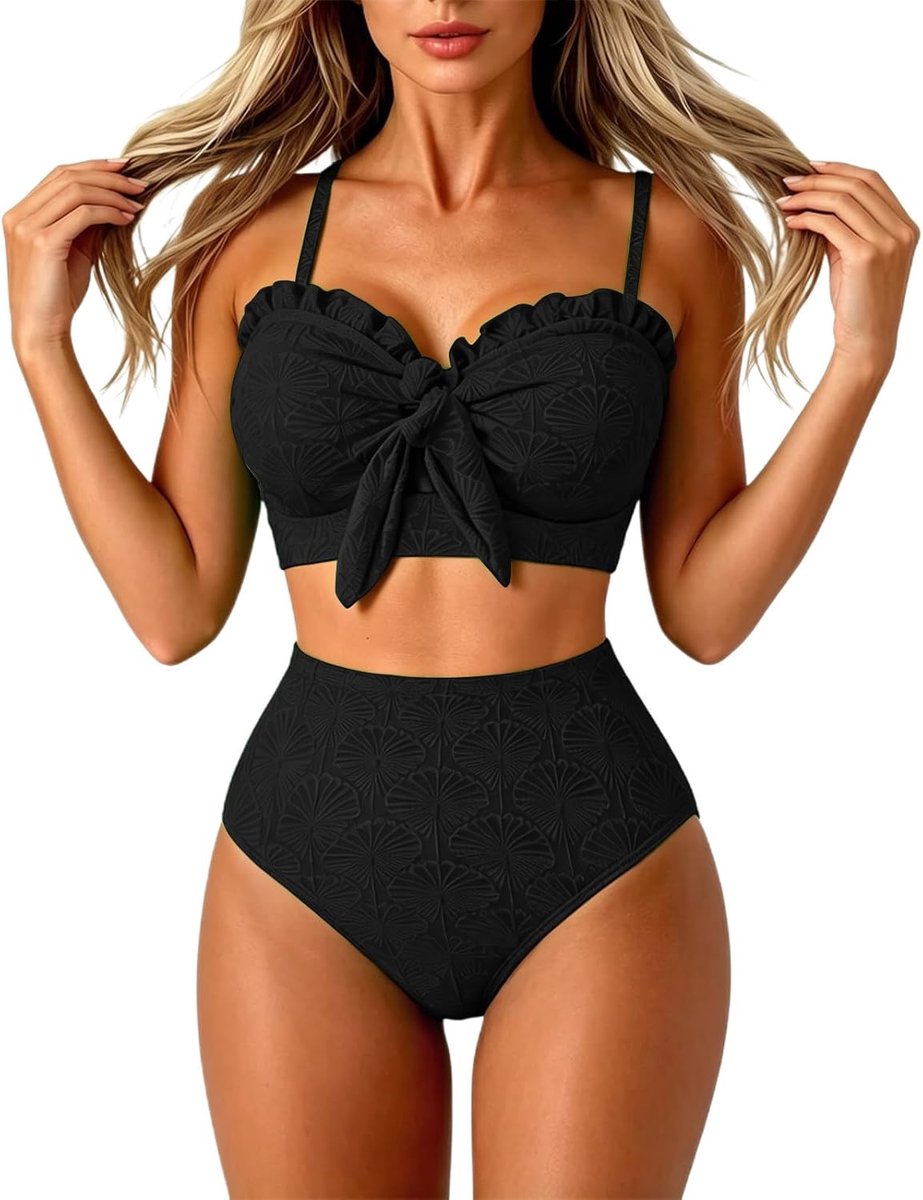 Push-up bikini met hoge taille en knoopdetail